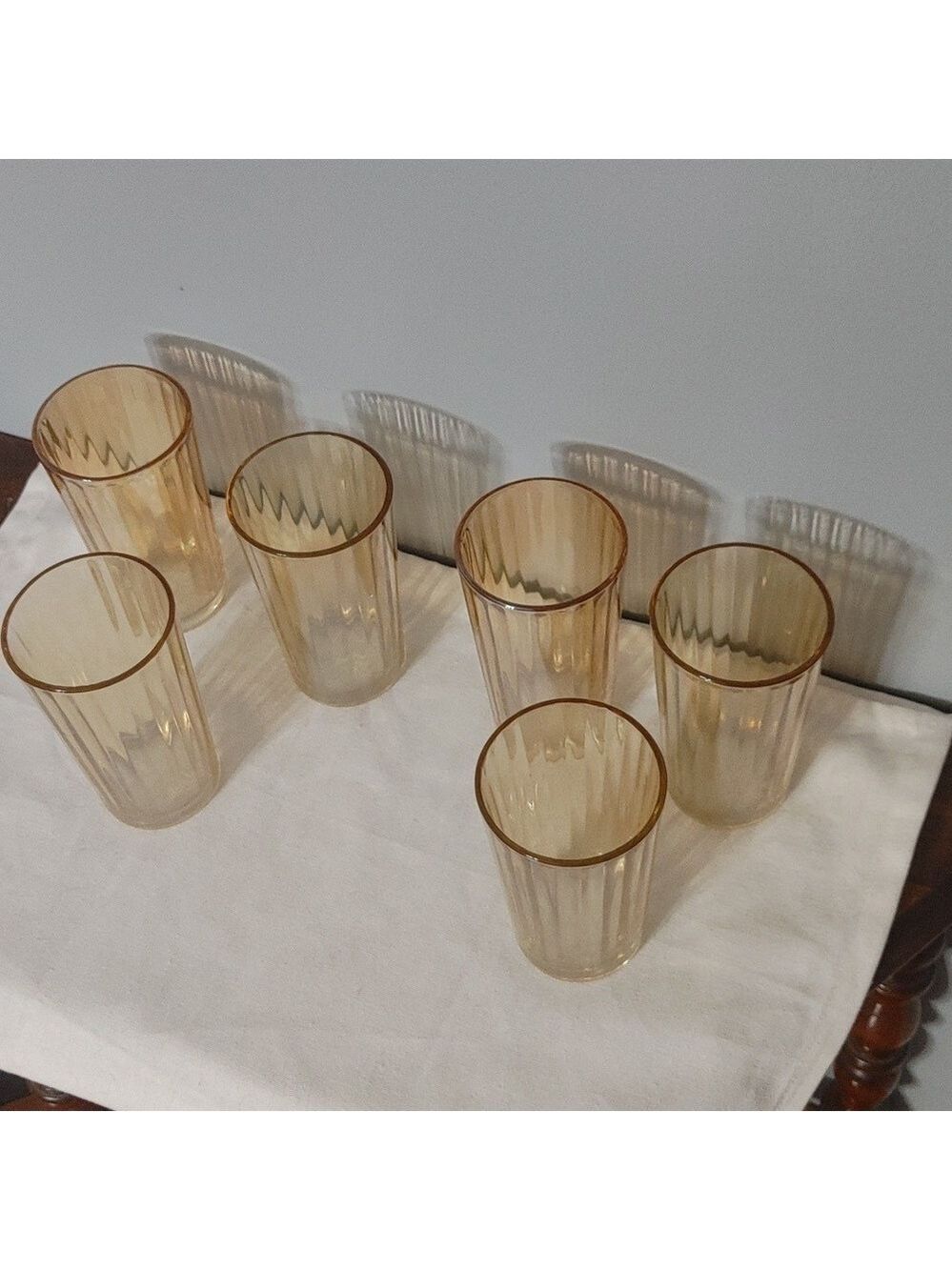 Set of 6 1960 Jeanette Peach Lusterware Gold Color Glasses Carnival Glass